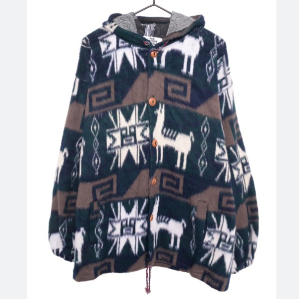 Tejidos Aly Marka Alpaca Unisex Hooded Buttoned Wool Sweater Jacket 2XL